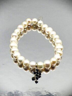 PHILLIP GAVRIEL Silver Rhodium Finish  White FW Pearls & Sapphire Charm Bracelet